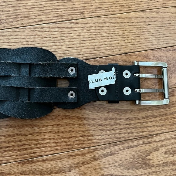 Club Monaco Black Woven Leather Wide  Belt with Silver Toned Buckle - Picture 5 of 11